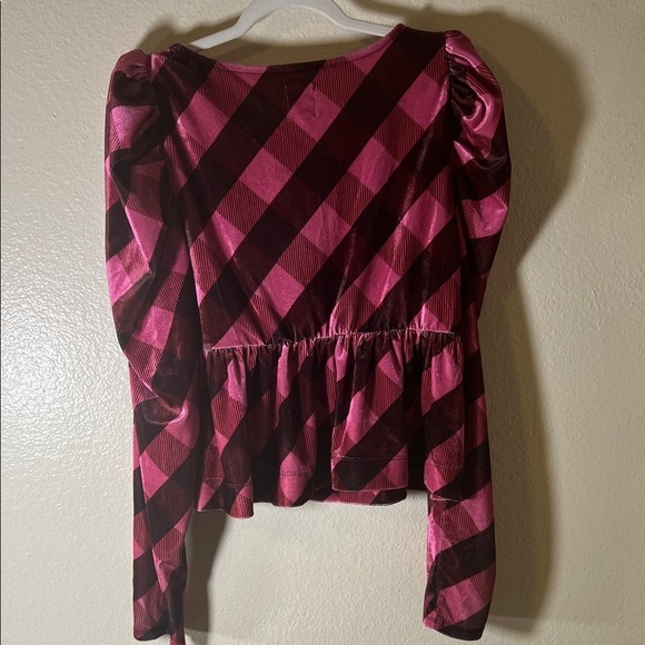 Anthropologie Pink and Brown Checkered Blouse size L - Picture 2 of 7